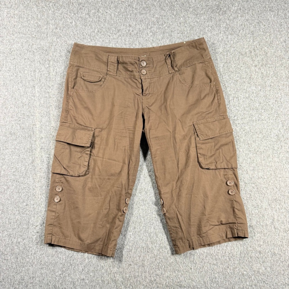 Y2K Nori Womens Brown Cargo Capri Pants Size 5 Utility Multi Pocket Cropped